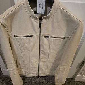 John Varvatos 40US Cream Leather Jacket NWT